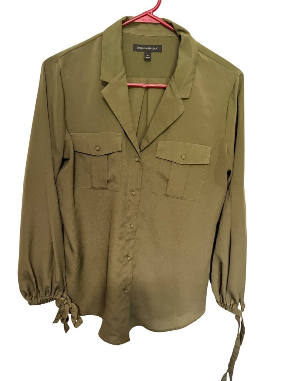 Banana Republic Blouse Olive Green Elastic Wrist Womans M